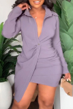Pink Casual Solid Patchwork Turndown Collar Shirt Dress Dresses