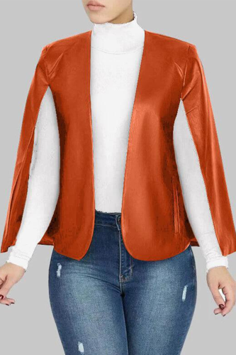 Brown Casual Solid Patchwork Turtleneck Tops (fake two pieces)