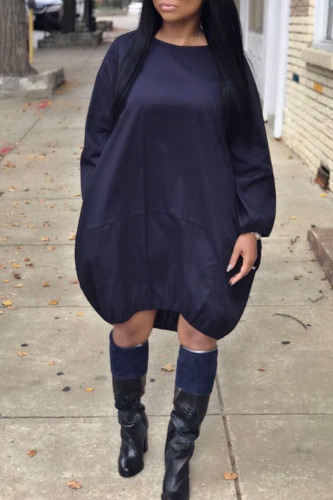 Navy Blue Sexy Fashion Cap Sleeve Long Sleeves O neck Ball Gown Knee-Length Patchwork Solid