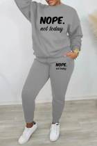 Grey Street Print Letter O Neck Long Sleeve Two Pieces