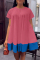 Rose Red Casual Solid Patchwork Contrast O Neck Short Sleeve Dress Dresses
