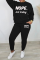 Black Street Print Letter O Neck Long Sleeve Two Pieces