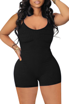 Black Sexy Solid Backless Basic Spaghetti Strap Skinny Jumpsuits