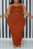 Burgundy Sexy Solid Patchwork Spaghetti Strap One Step Skirt Plus Size Dresses