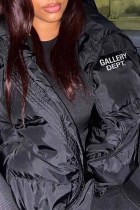 Black Street Print Letter Mandarin Collar Outerwear
