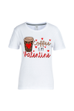 Valentine's Day White Street Print Patchwork O Neck T-Shirts