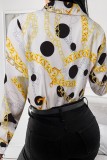Black Gold Casual Print Patchwork Shirt Collar Tops