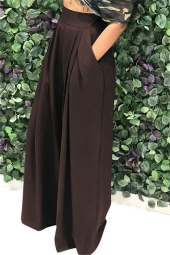 Coffee Fashion Casual Solid Patchwork Regular High Waist Conventional Solid Color Bottoms
