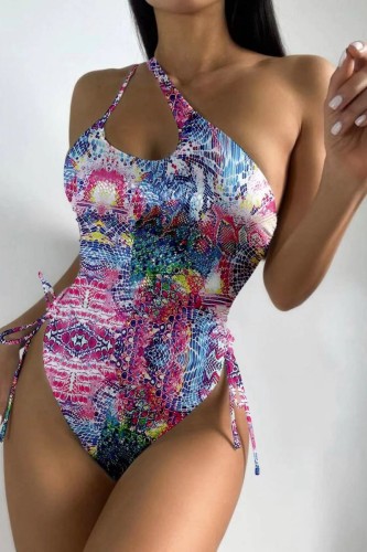 Colour Sexy Print Bandage Backless Swimwears (With Paddings)