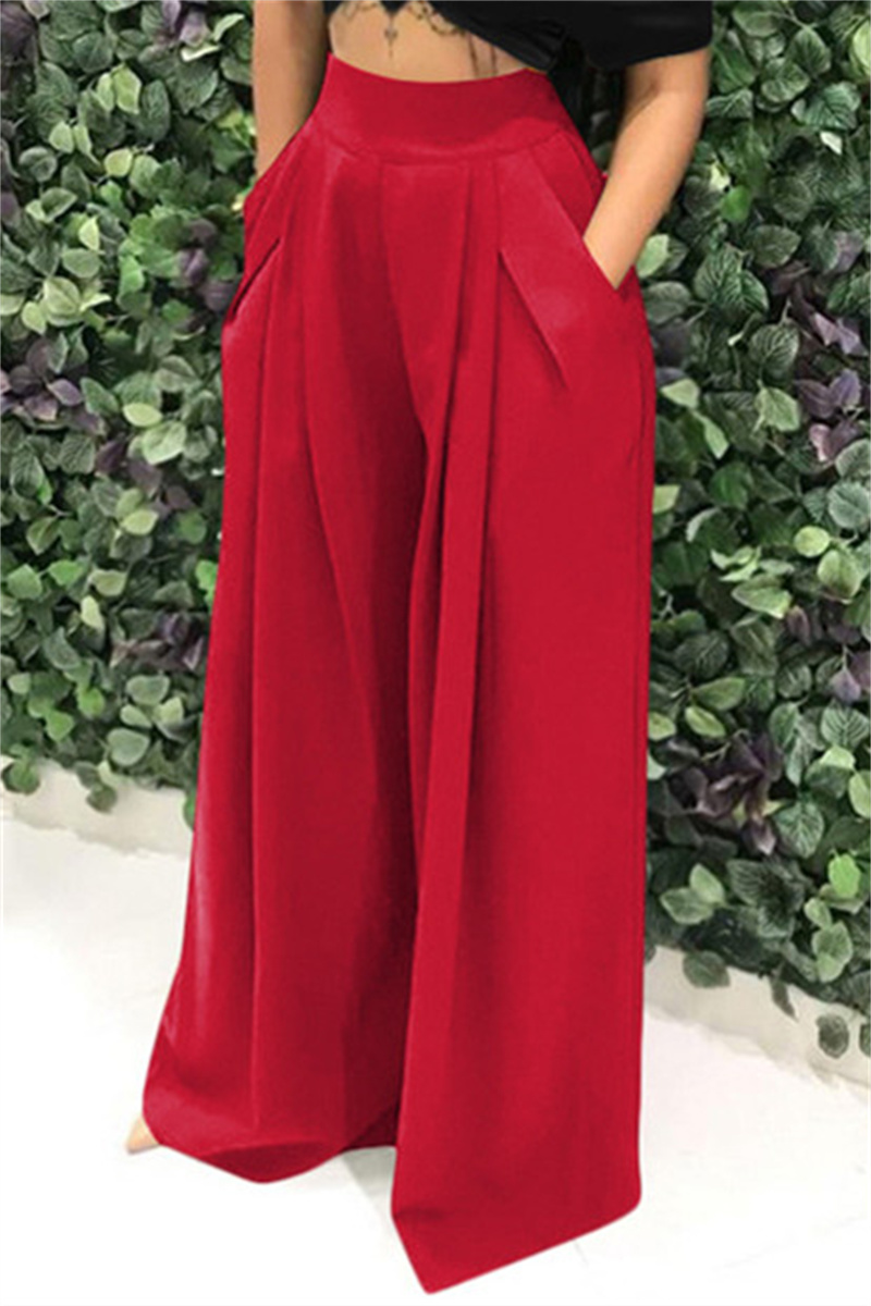 Casual Solid Patchwork Regular High Waist Conventional Solid Color Bottoms