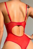 Red Sexy Solid Hollowed Out Patchwork See-through Lingerie
