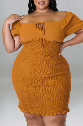 Ginger Sexy Solid Patchwork Square Collar Pencil Skirt Plus Size Dresses