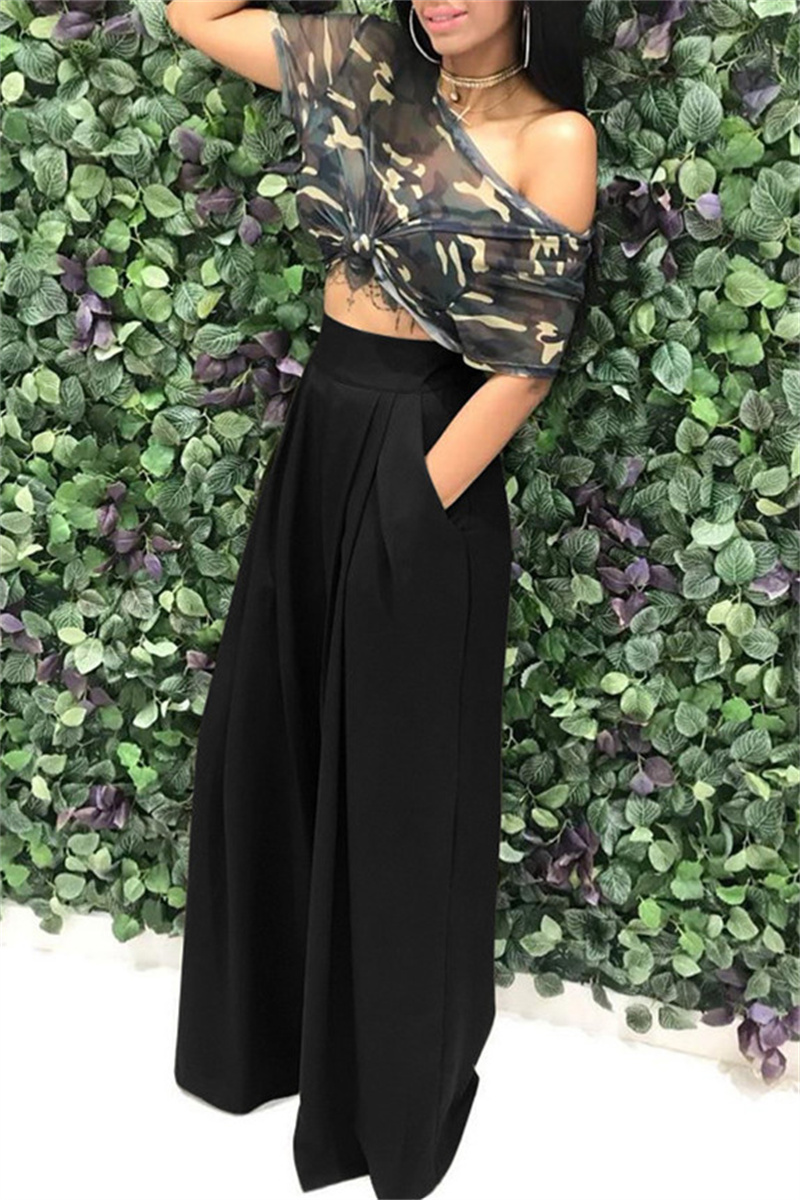 Casual Daily Solid Color Pocket With Belt Loose High Waist Harlan Solid Color Bottoms(3 Colors)