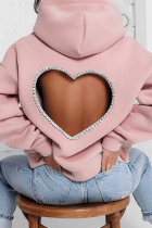 Pink Casual Solid Hot Drilling Backless Hooded Collar Tops
