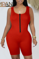 Red Sexy Solid Patchwork Square Collar Skinny Jumpsuits