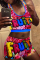 Blue Purple Casual Print Basic U Neck Sleeveless Two Pieces