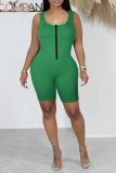 Green Sexy Solid Patchwork Square Collar Skinny Rompers