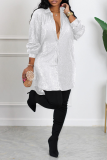 White Street Solid Sequins Turndown Collar Shirt Dress Dresses
