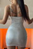 Silver Sexy Patchwork Sequins Spaghetti Strap Pencil Skirt Dresses