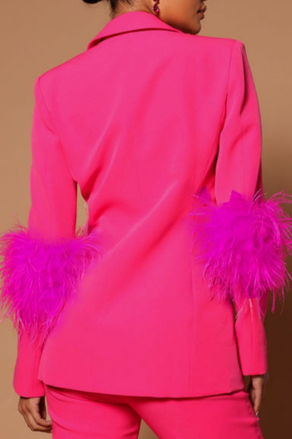 Elegant Solid Buttons Feathers Turn-back Collar Long Sleeve Two Pieces main image 1