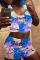 Blue Purple Casual Print Basic U Neck Sleeveless Two Pieces