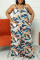 Ink Green Casual Print Patchwork Spaghetti Strap Plus Size Jumpsuits