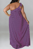 Purple Casual Print Polka Dot Bandage Patchwork Oblique Collar A Line Plus Size Dresses