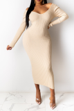 Cream White Sexy Solid Patchwork Off the Shoulder Pencil Skirt Dresses