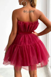 Rose Red Sexy Elegant Solid Patchwork Strapless Princess Dresses