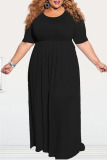 Rose Red Casual Solid Patchwork O Neck Straight Plus Size Dresses