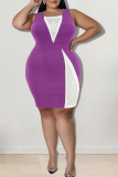 Purple Casual Solid Patchwork Hot Drill O Neck Vest Dress Plus Size Dresses