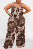 Red Sexy Casual Print Backless Spaghetti Strap Plus Size Jumpsuits