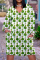 White Green Casual Print Patchwork Basic V Neck Long Sleeve Dresses