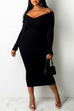 Coffee Sexy Solid Patchwork Off the Shoulder Pencil Skirt Dresses