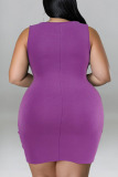Purple Casual Solid Patchwork Hot Drill O Neck Vest Dress Plus Size Dresses