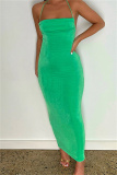 Green Sexy Solid Bandage Backless Spaghetti Strap Long Dress Dresses