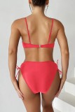 Red Sexy Solid Hollowed Out Patchwork Frenulum Backless Swimwears (With Paddings)