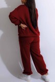 Burgundy Street Print Letter O Neck Long Sleeve Two Pieces