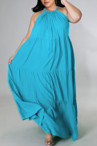 Sky Blue Sexy Solid Patchwork Spaghetti Strap Straight Plus Size Dresses