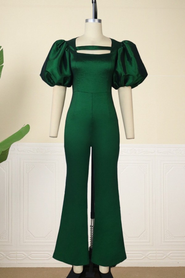 Casual Solid Patchwork Square Collar Straight Jumpsuits