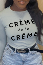 Grey Street Print Letter O Neck Tops