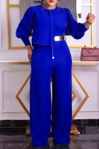Royal Blue Casual Solid Patchwork O Neck Regular Jumpsuits
