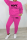 Rose Red Street Print Letter O Neck Long Sleeve Two Pieces
