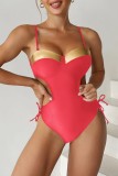 Pink Sexy Solid Hollowed Out Patchwork Frenulum Backless Swimwears (With Paddings)