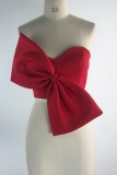 Red Black Sexy Casual Solid Patchwork Backless With Bow Strapless Sleeveless Two Pieces