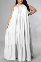 White Sexy Solid Patchwork Spaghetti Strap Straight Plus Size Dresses