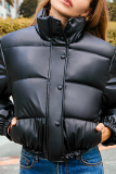 Black Fashion Casual Solid Buckle Zipper Mandarin Collar Outerwear