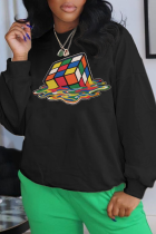 Black Street Daily Print Patchwork O Neck Tops