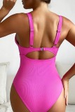 Rose Red Sexy Solid Hollowed Out Patchwork Backless Swimwears (With Paddings)