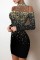 Black Sexy Casual Bronzing Hollowed Out Patchwork See-through Turtleneck Long Sleeve Dresses